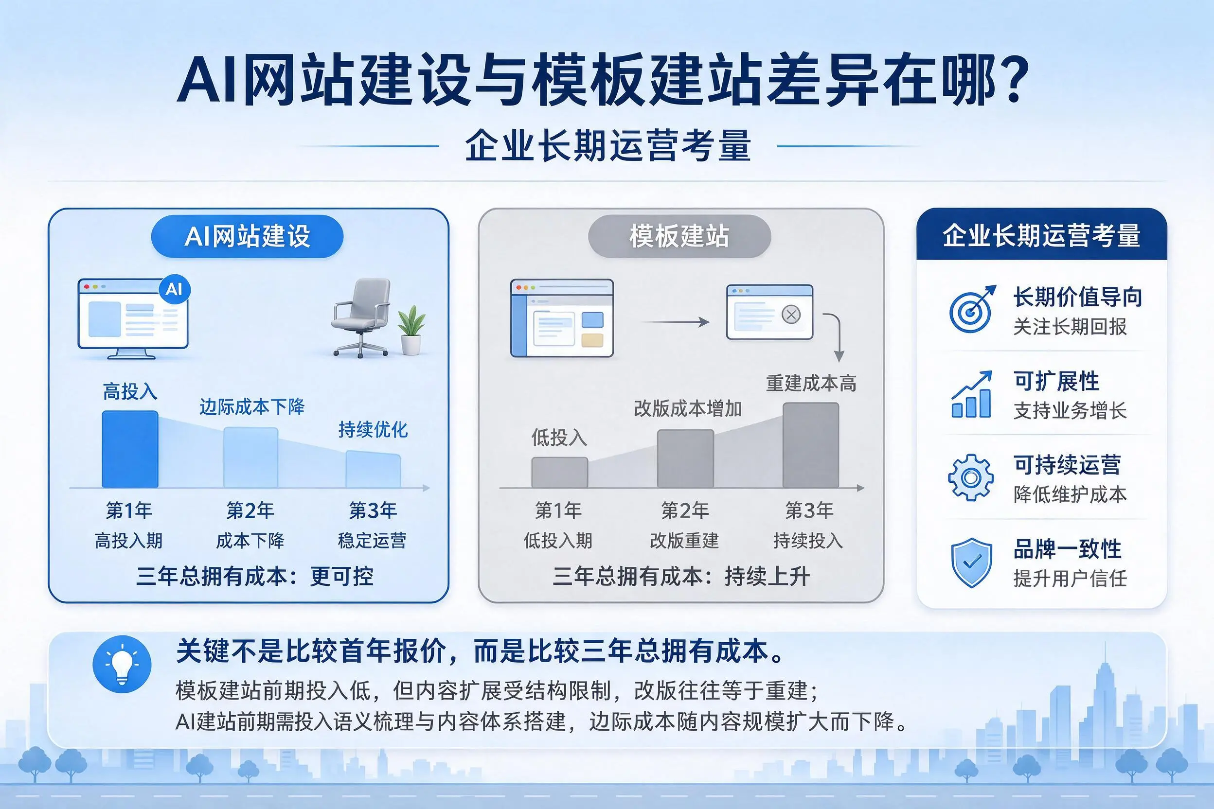 AI网站建设与模板建站差异在哪？牡丹江企业长期运营考量